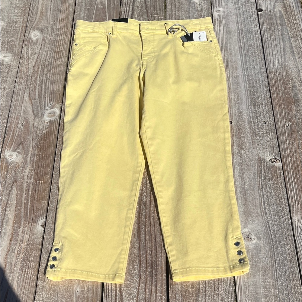 Style & Co. Yellow Crop Capris with Button Hem Detail
